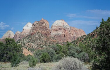 Spectacular mountain peaks and landscape at Zion National Park, Utah, USA.