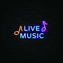 Live music neon sign vector design template