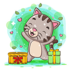 Funny cat get two gift
