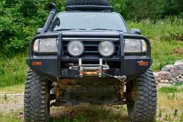 Fototapeta premium Old car SUV outdoor, front view