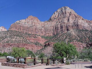 Breathtaking red cliffs and rock formations at Zion National Park, Utah, USA.