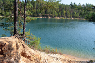 lue Lake in the Chernigow region, Ukraine.Former quarry of quartz sand for glass production.Popular...