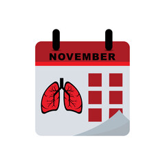 International pneumonia day calendar flat icon with Lungs and hand icon. Design template vector