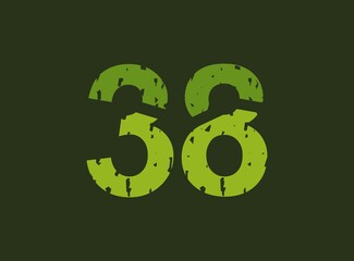 38 vector number made of grungy, grunge texture. Rubber stamp imprint style. For logo, brand label, poster, design elements etc.