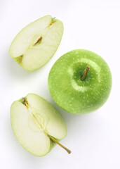 Green apple raw fruit backgrounds overhead healthy organic fresh food concept