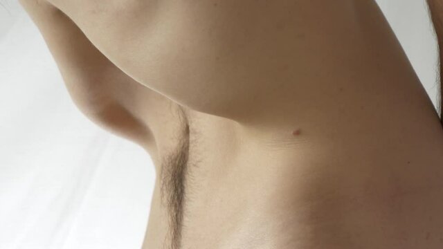 Man performs Abdominal strength Exercise, Vacuum Of Inner Abdomen