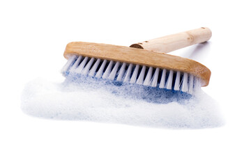 Floor brush with wooden handle On a white background