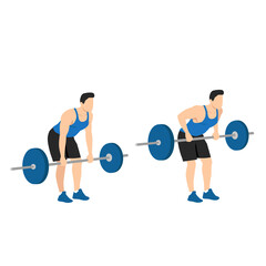 Fototapeta na wymiar the athlete performs the bent-over rows exercise with barbell in a minimalistic line style, gym character set