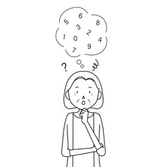 Illustration of a senior woman who is having trouble remembering her password(pin code, pass code)