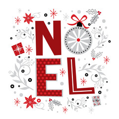 Noel letter with red and white colored, vector illustration