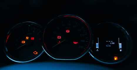 car dashboard in the dark