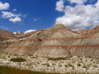 Close up of the beautifl landscapes and rock formations at the Badlands National Park in South Dakota, USA.