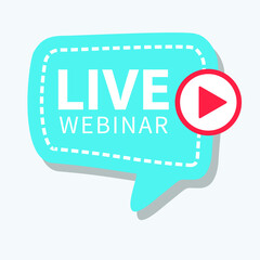 Live Webinar Button, icon, emblem label gradient Vector illustration flat linear badge and banner, bubble, scroll, text speech, sticker, ribbon, embem, poster.