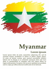 Obraz premium Flag of Myanmar, Republic of the Union of Myanmar. template for award design, an official document with the flag of Myanmar. Bright, colorful vector illustration 