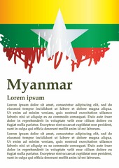 Flag of Myanmar, Republic of the Union of Myanmar. template for award design, an official document with the flag of Myanmar. Bright, colorful vector illustration
