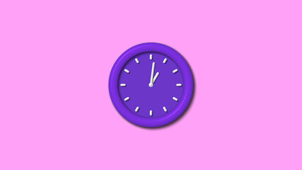 Purple color 3d wall clock isolated on pink light background