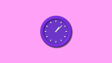 Purple color 3d wall clock isolated on pink light background