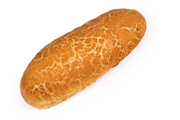 Whole oval wheat bread on a white background