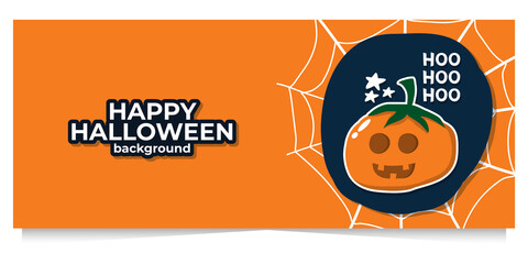Banner designs for Happy Halloween with pumpkin, on orange background.