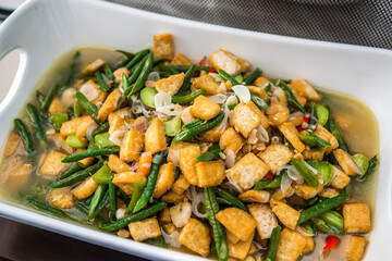 Indonesian dishes stir fry tofu with long beans