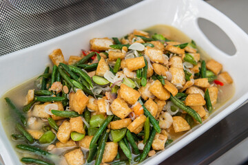 Indonesian dishes stir fry tofu with long beans