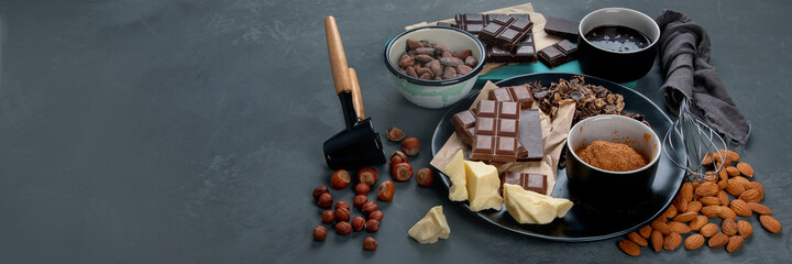 Delicious chocolate bars and pieces