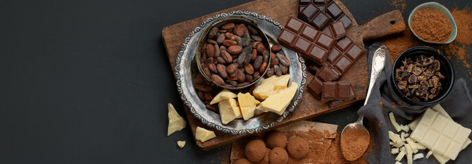 Delicious chocolate bars and pieces.