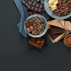Delicious chocolate bars and pieces.