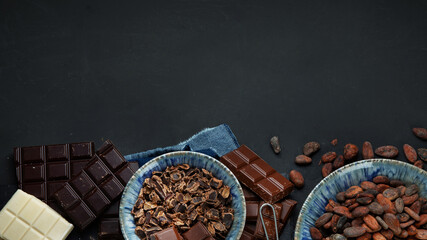 Delicious chocolate bars and pieces.