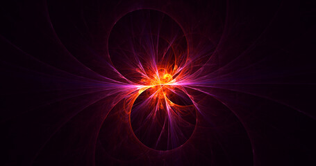 3D rendering abstract multicolored fractal light background with bright center
