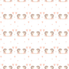 Seamless patterns. Romantic collection - female love. Cute girl with a balloon and hearts on a white background. Vector. Pastel shades. For valentines, textiles, packaging, design and printing