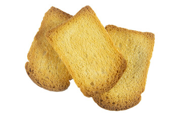 plusieurs biscottes isolé sur un fond blanc