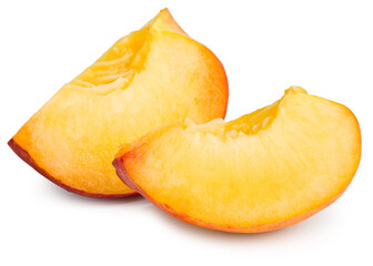cut of peach fruit isolated on white background. full depth of field
