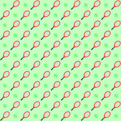 red tennis bat and green ball on a green background repeat pattern