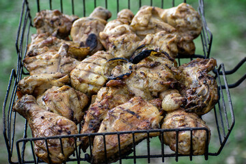 chicken cooked on a wire rack.