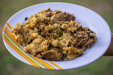 plate with pilaf close-up