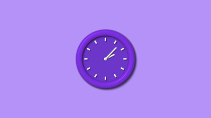 Purple color counting down 3d wall clock isolated on purple light background, 12 hours wall clock