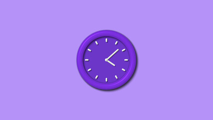 Purple color counting down 3d wall clock isolated on purple light background, 12 hours wall clock