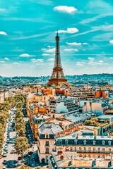 Fototapety  PARIS, FRANCE- JULY 06, 2016 : Beautiful panoramic view of Paris from the roof of the Triumphal Arch. View of the Eiffel Tower.