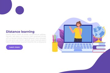 Distance learning, online education, video tutorials concepts. Vector illustration for website banner