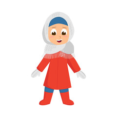 Cheerful Girl Walking and Enjoying Winter Holiday Vector Illustration