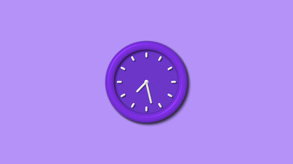 New purple color 3d wall clock isolated on purple light background, Counting down 3d wall clock