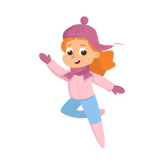 Cheerful Girl Walking and Enjoying Winter Holiday Vector Illustration