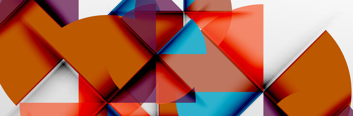 Bright color circles, abstract round shapes and triangles composition with shadow effects. Vector modern geometric design template