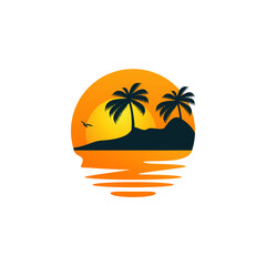 Beach logo design Vector sun