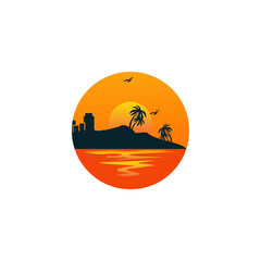 Beach logo design Vector sun