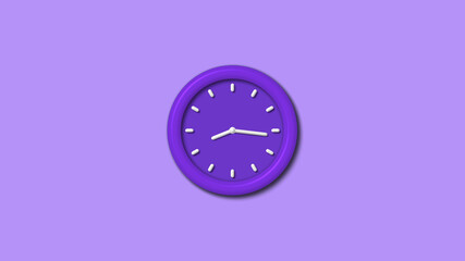 New purple color 3d wall clock isolated on purple light background, Counting down 3d wall clock