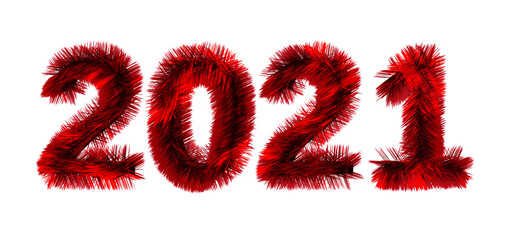2021 date with fluffy numbers isolated on white background. Christmas New Year holiday design