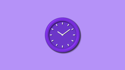 New purple color 3d wall clock isolated on purple light background, Counting down 3d wall clock