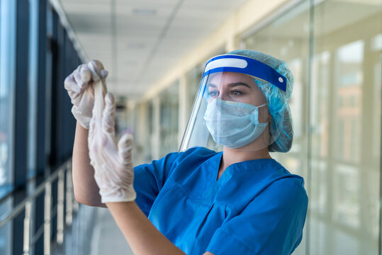 Young Pretty Nurse Wearing Face Shield Mask Protection From New Infectious Virus Coronavirus